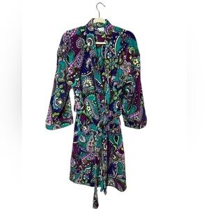 Vera Bradley Purple Paisley Soft Plush Long Sleeve Belted Bath Robe Women SZ S/M